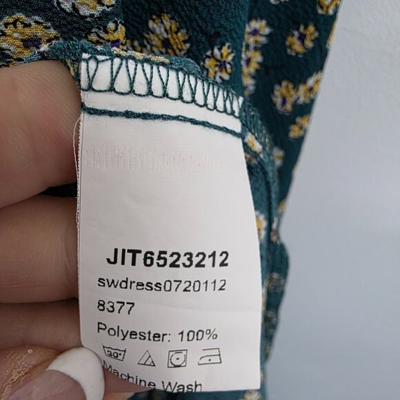 Womens L Green Yellow Floral Print Midi Dress w/Sweetheart Neckline &‎ Tie Back - Picture 10 of 13